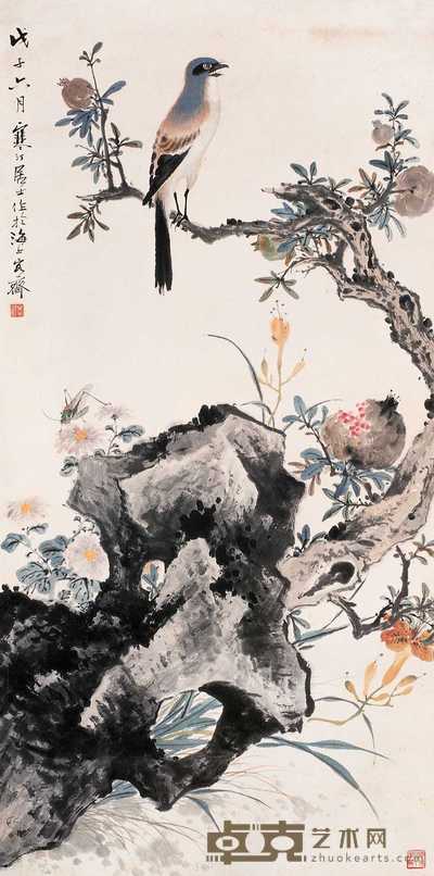 江寒汀 1948年作 花鸟 立轴 104×51cm